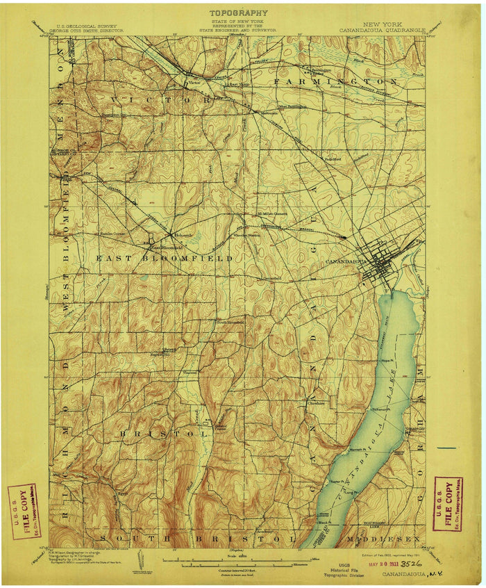 Old Map of Canandaigua, New York by USGS, 1903 – Canandaigua Lake, Bristol & Victor