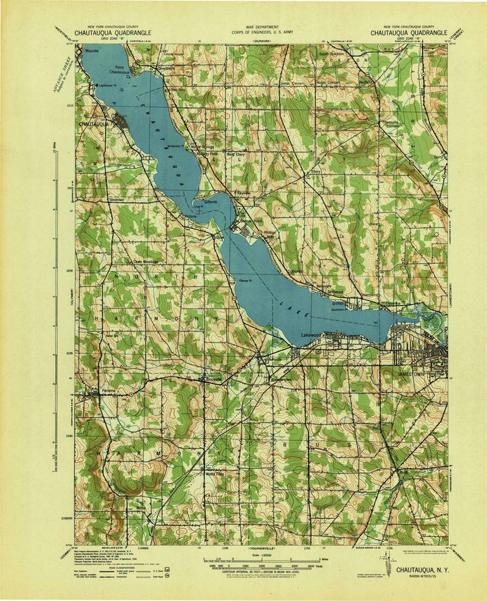 Old Map of Chautauqua, New York by USGS, 1941 – Lake Chautauqua, Jamestown & Bemus Point