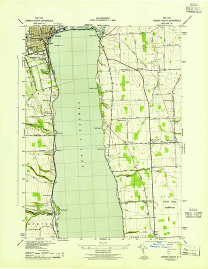 Old Map of Geneva, New York by USGS, 1943 – Seneca Lake & Waterloo