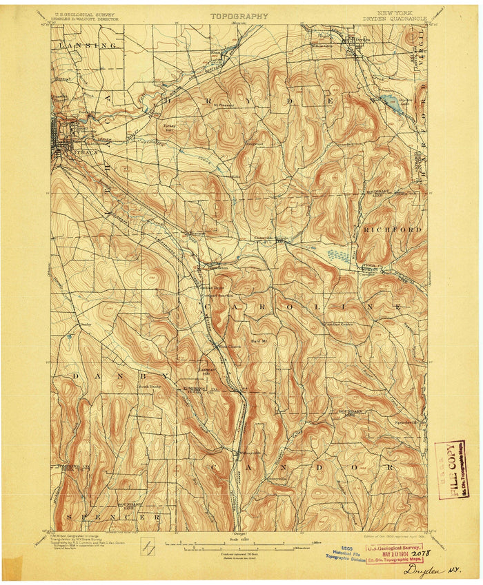Old Map of Ithaca, New York by USGS, 1900 – Cayuga Lake, Dryden & Lansing