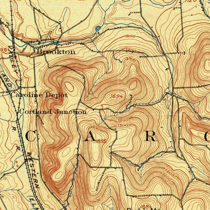 Old Map of Ithaca, New York by USGS, 1900 – Cayuga Lake, Dryden & Lansing