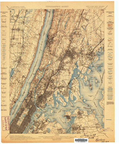 Old Map of Manhattan, New York by USGS, 1898 – Harlem, Upper East Side & Upper West Side