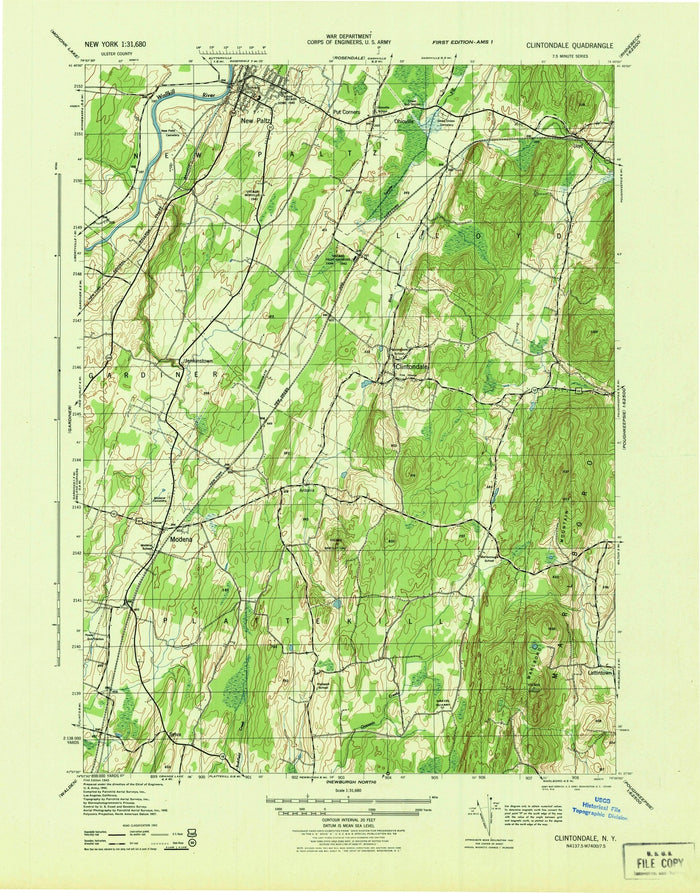 Old Map of New Paltz, New York by USGS, 1943 – Clintondale, Shawangunk Ridge & Wallkill River