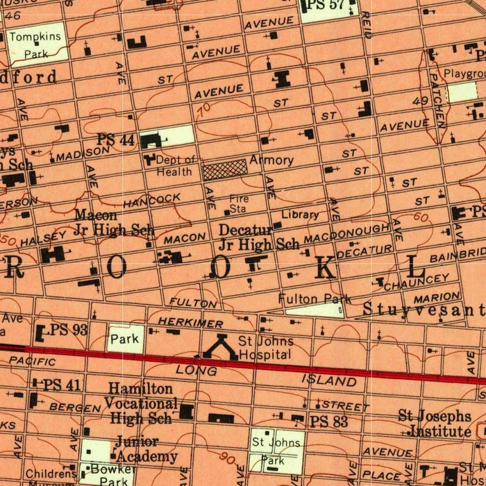 Old Map of Soho, New York by USGS, 1956 – Brooklyn, Central Park & Prospect Park