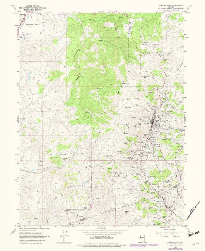 Old Map of Virginia City, Nevada by USGS, 1967 – Gold Hill, Dayton & Mount Davidson