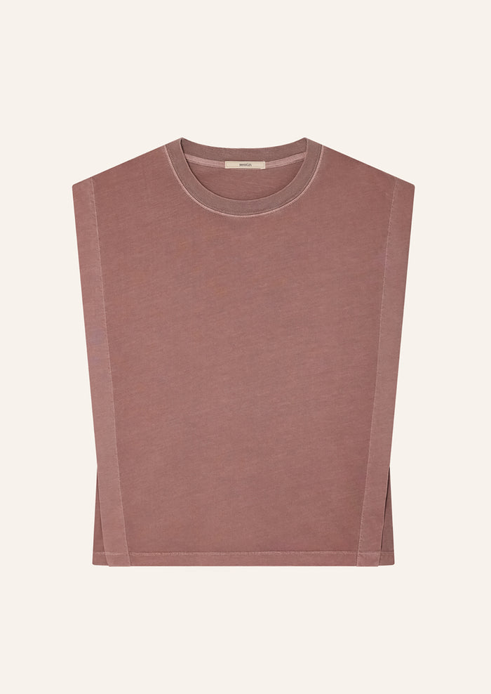 A muscle tee in muted mauve color.