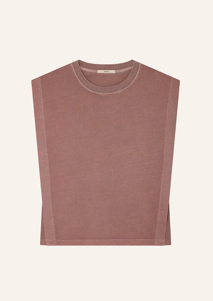 A muscle tee in muted mauve color.