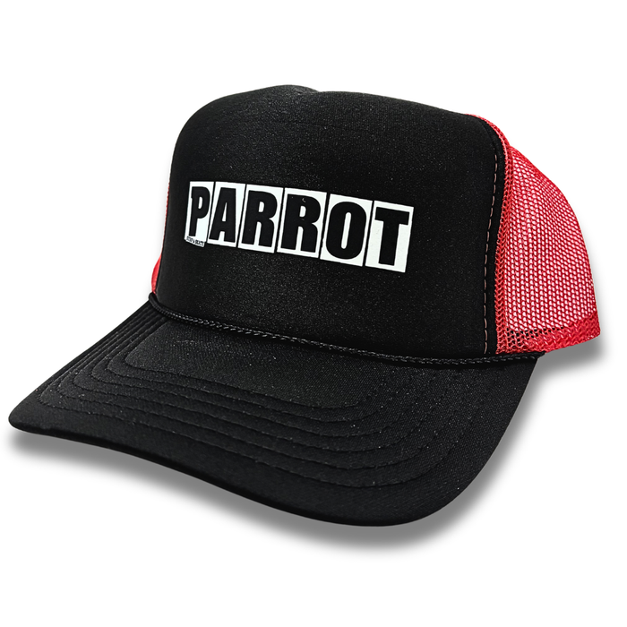 Parrot Bar Trucker Hat with Parrot Surf & Skate logo foam front and rope detail