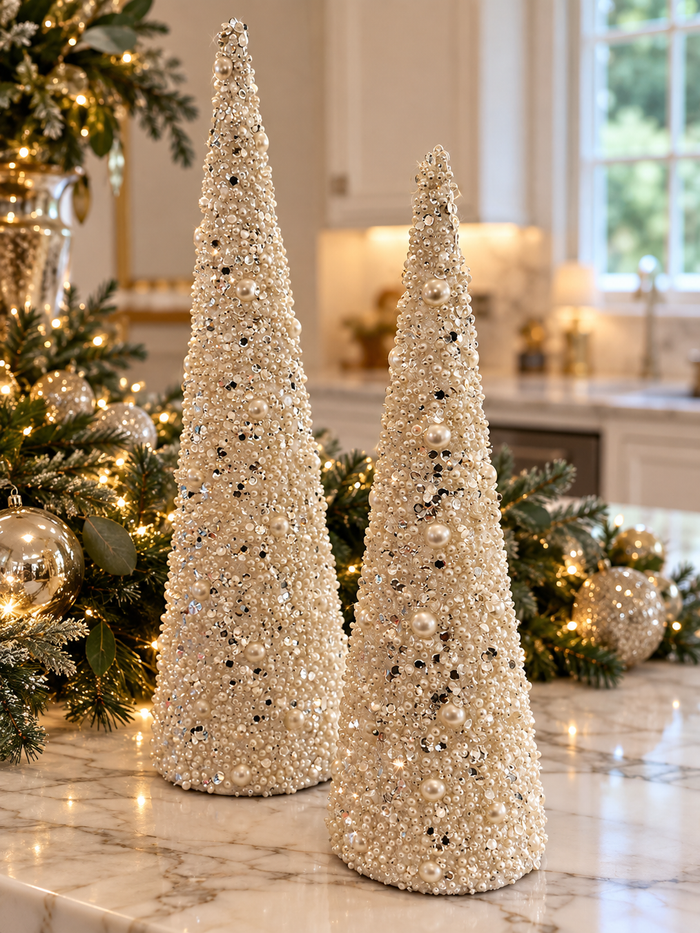 Pearl Embellished Cone Trees Set