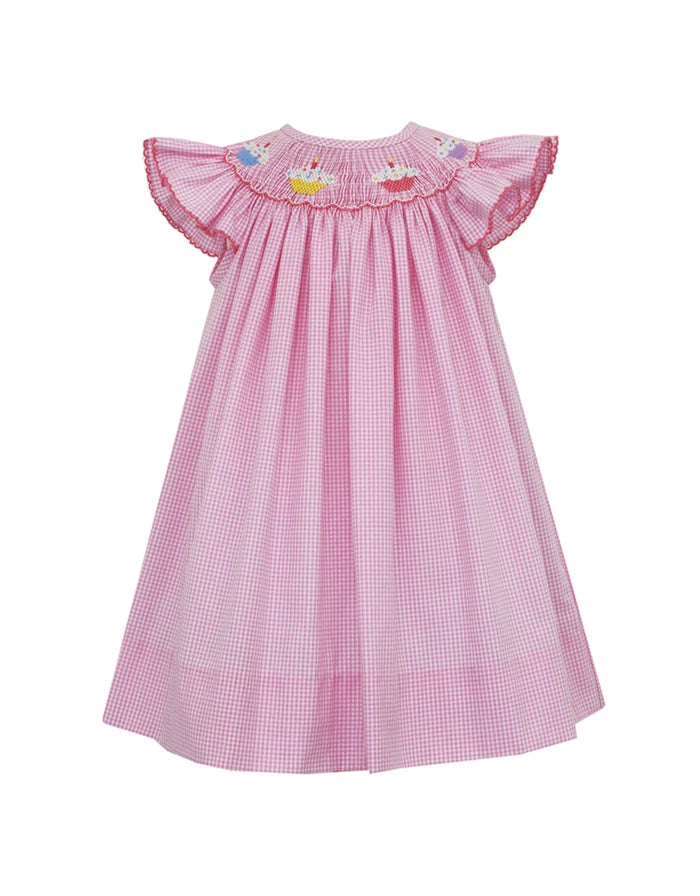 Petit Bebe - Angel Wing Bishop Smocked Dress - Cupcakes - Pink Check - Findlay Rowe Designs