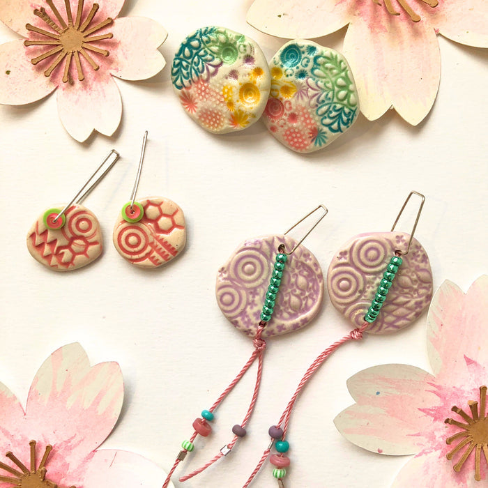 Pink Textured Ceramic Earrings