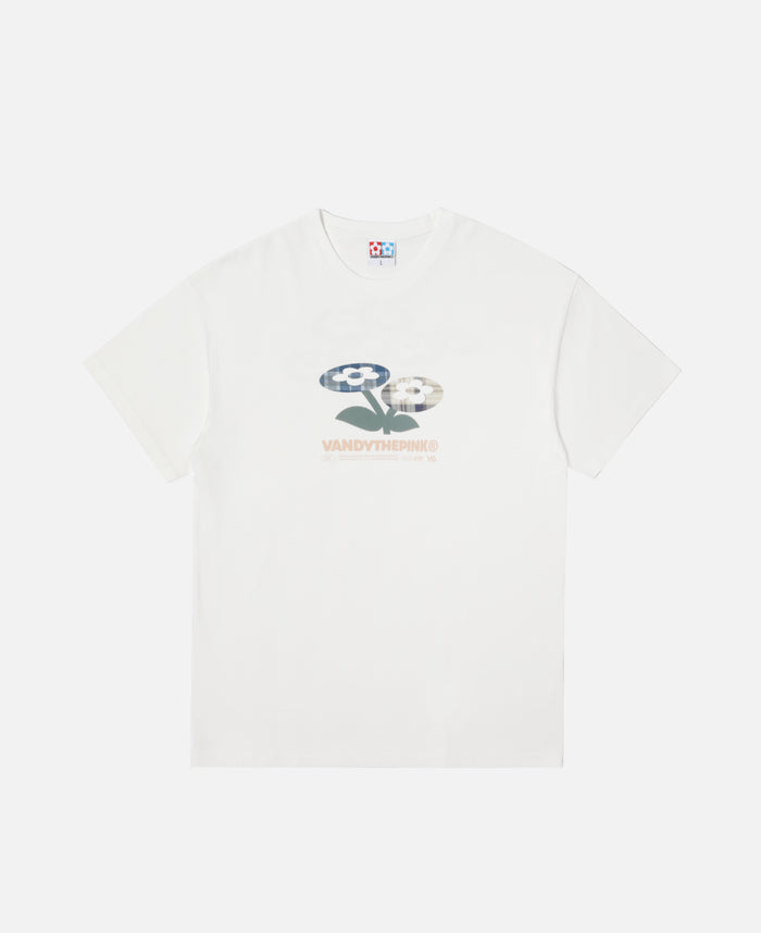 Plaid Two Flower T-Shirt (White)