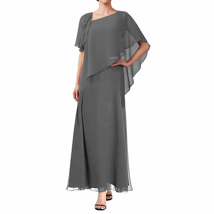 Plus Size Chiffon Mother of The Bride Dress Long Maxi Formal Evening Gown