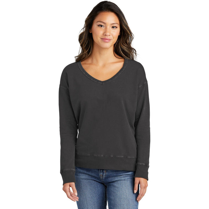 no-logo Port & Company Ladies Beach Wash Garment-Dyed V-Neck Sweatshirt-Apparel-Port & Company-Thread Logic