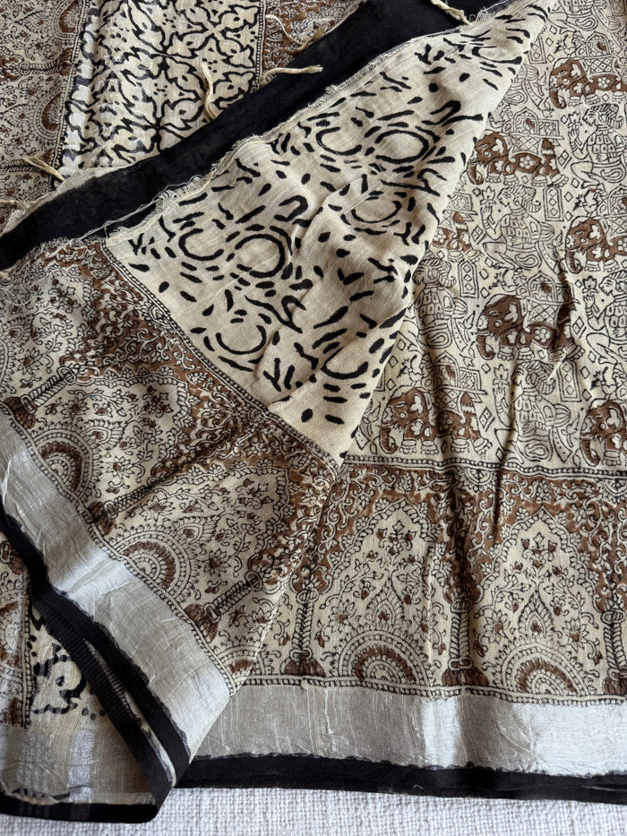 Printed linen cotton saree