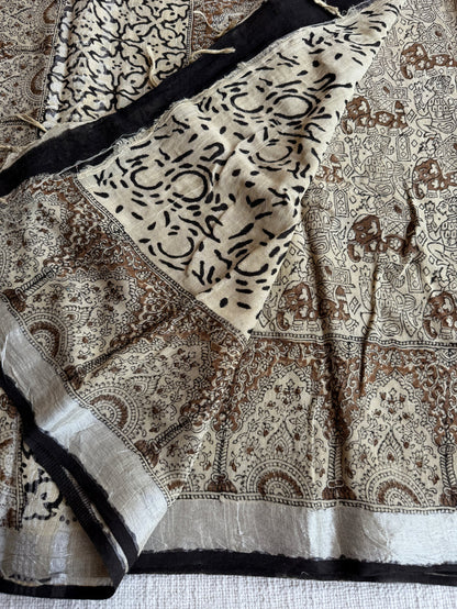 Printed linen cotton saree