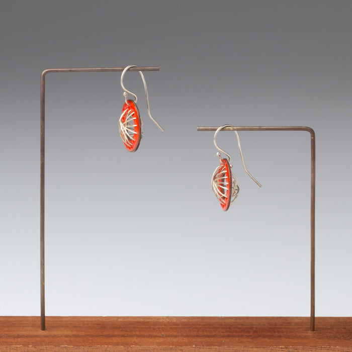 Red Enamel and Silver Dome Earrings