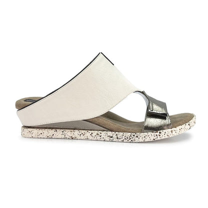 Reversable low wedge sandals, white and black shoes 201100-04-Kleo-03