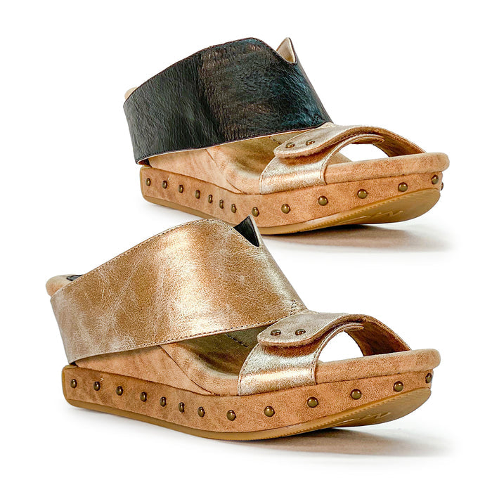 Reversable wedge sandals, gold and black shoes 211201-Argo-1-000