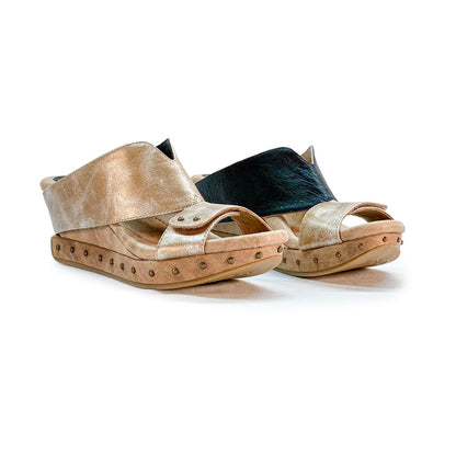 Reversable wedge sandals, gold and black shoes 211201-Argo-1-00