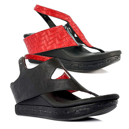 Reversable wedge sandals, red, black shoes 201208-03-Venitia-000
