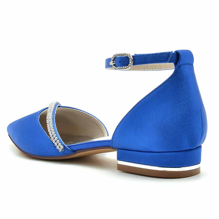 S&DCo. Blue Satin Wedding Shoes with Rhinestone Ankle Strap for Prom