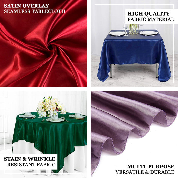 Satin tablecloths in various colors for versatile and elegant table settings.