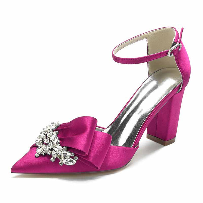 S&DCo. stylish magenta wedding shoes for women adorned with a decorative bow and jeweled detail, comfortable wedding shoes for women