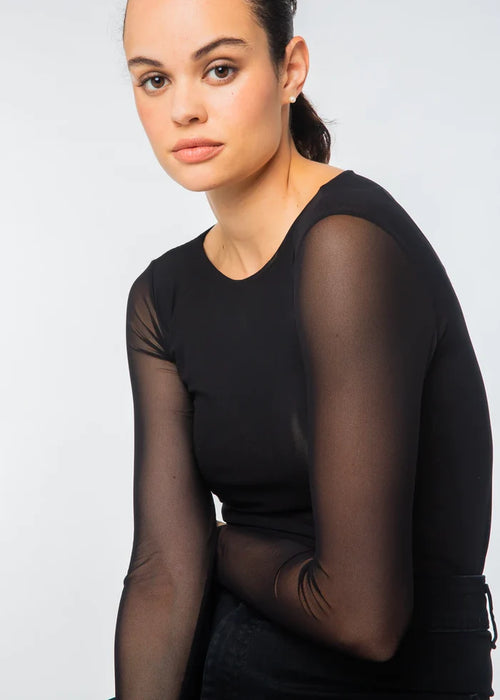 Semi Sheer Mesh Top Shirts & Tops FLOR00BLACK