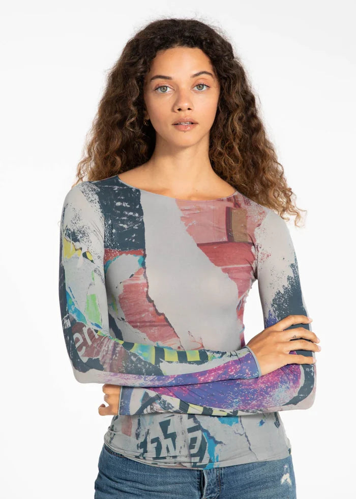 Semi Sheer Printed Top for Women Shirts & Tops 6010-646neutralgray