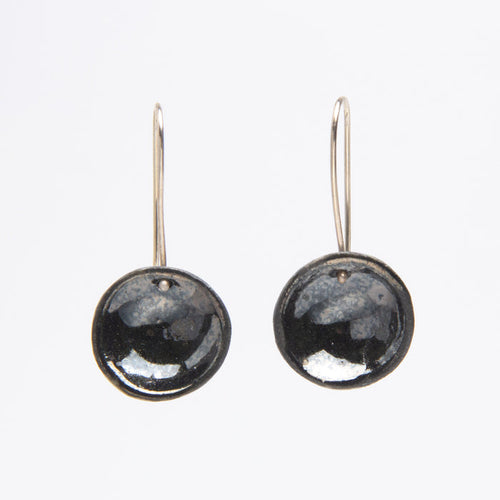 Shiny black  Porcelain Disc Earrings