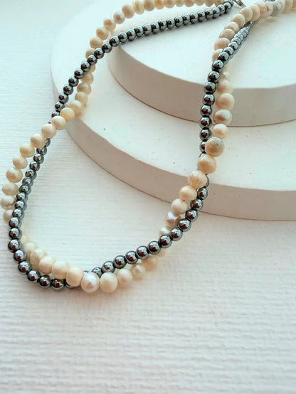 L'ATELIER DES PERLES Silva Doğal Hematit Taşlı Barok İncili Gümüş Kolye - Necklaces KOLYE