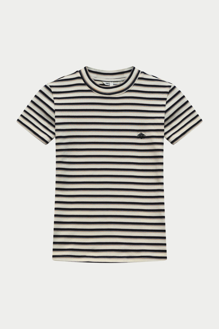 STRIPE BRUSHED COTTON BABY TEE - BEIGE