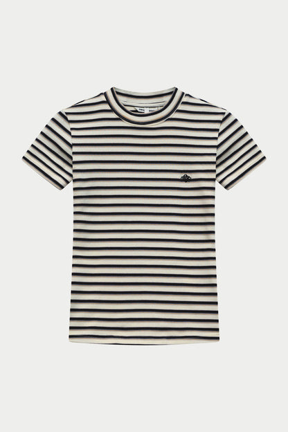 STRIPE BRUSHED COTTON BABY TEE - BEIGE