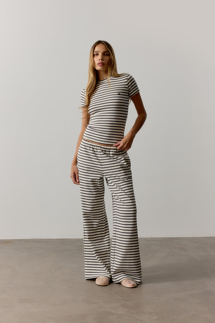 STRIPE BRUSHED COTTON TROUSERS - BEIGE