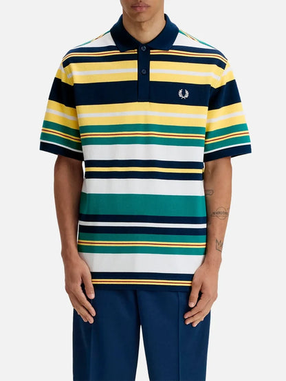 FRED PERRY Striped Relaxed Polo Shirt - Lemon Barley - Polos T-SHIRT