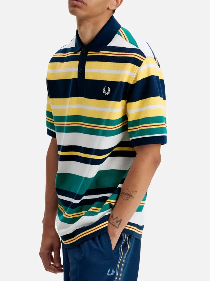 FRED PERRY Striped Relaxed Polo Shirt - Lemon Barley - Polos T-SHIRT