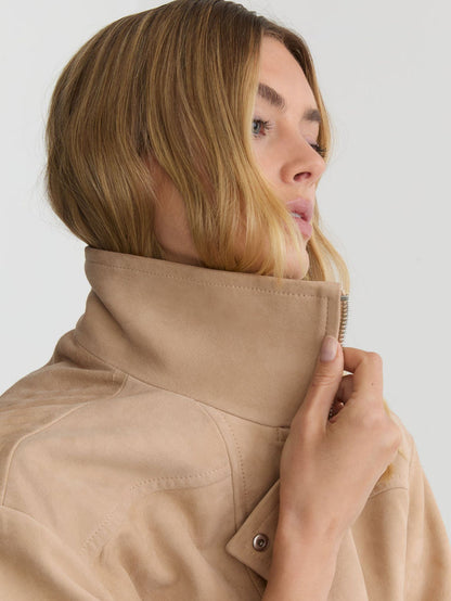 Suede Oversized Jacket in Neutral