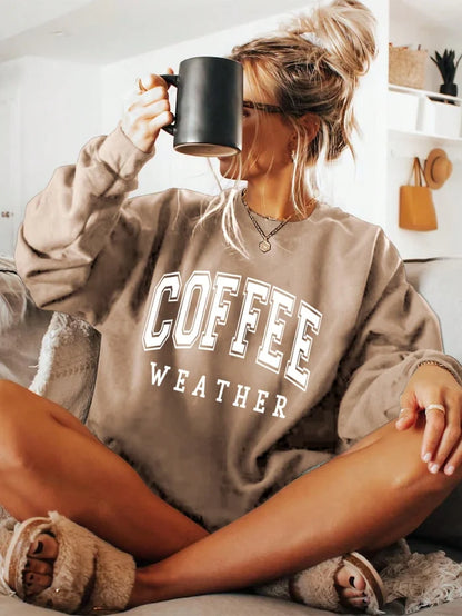 SXV 'coffee weather’ Printed Cool Aesthetic Drop Shoulder Oversized Baggy Sweatshirt