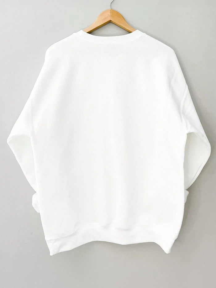 SXV Crew Neck Long Sleeve Bow Tie Print Casual Minimalist Top Pullover Fall Outfit