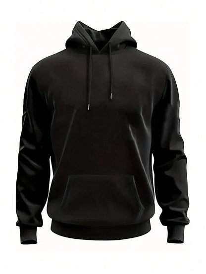 SXV Men's Solid Color Drop Shoulder Long Sleeve Drawstring Pocket Casual Hoodie, Autumn