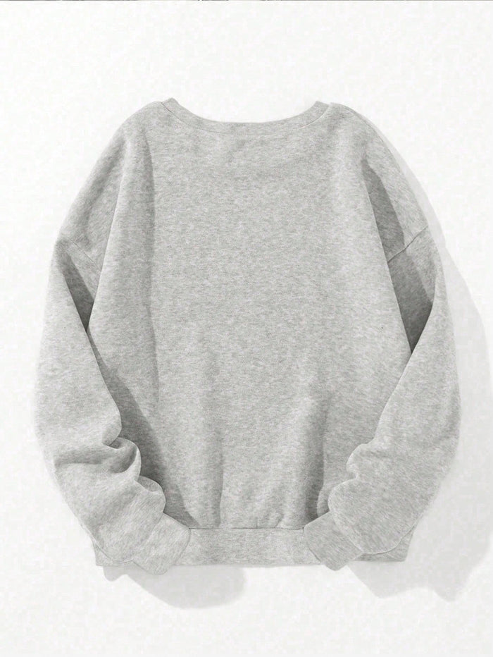 SXV Mentally ill but totally chill Women's Casual Loose Fit Slogan & Skull Print Crew Neck Long Sleeve Sweatshirt