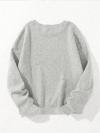 SXV Mentally ill but totally chill Women's Casual Loose Fit Slogan & Skull Print Crew Neck Long Sleeve Sweatshirt