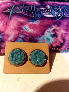 Teal Druzy Stone Stud Earring