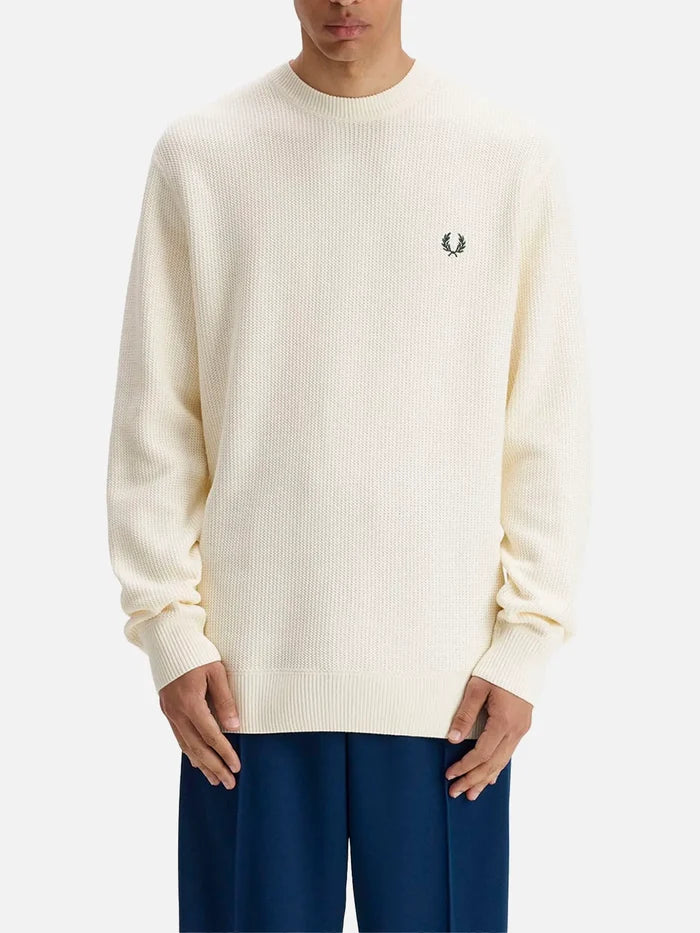 FRED PERRY Textured Jumper - Ecru - Sweaters KAZAK