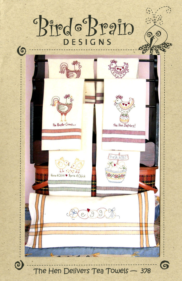 The Hen Delivers Tea Towels Hand Embroidery Pattern