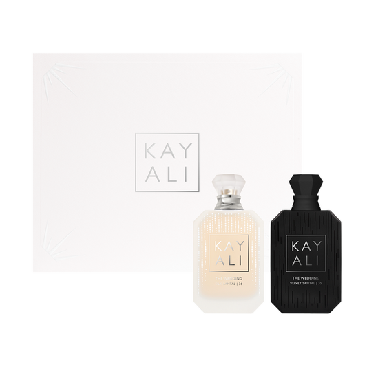Two perfume bottles by KAYALI on a white background