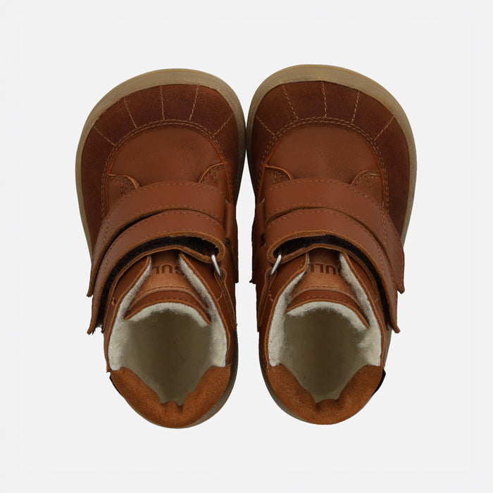 Toddler Leather Wool Lined Waterproof Velcro Boots - Cognac
