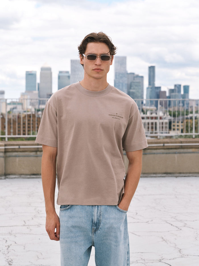 TONAL COPYRIGHT MULTI GRAPHIC T-SHIRT - BROWN