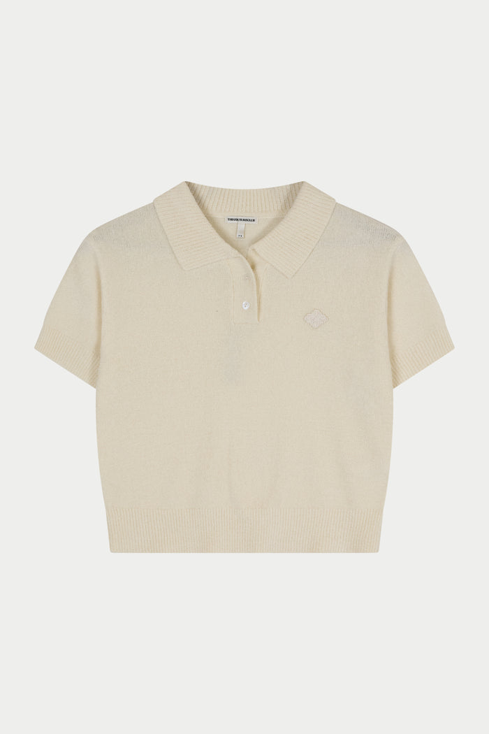 TOWELLING OPEN COLLAR T-SHIRT - WHITE